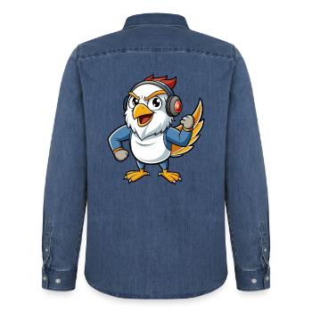 Falcon Funny Cartoon Character Musique de casque - Chemise en denim homme bio Stanley/Stella - bleu moyen délavé  - Dos - AI Model Male 185 light (185cm)