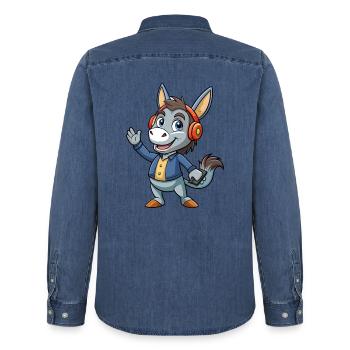 Esel Lustige Cartoon Figur Kopfhörer Musik - Männer Jeanshemd Organic von Stanley/Stella - verwaschenes Mittelblau  - Hinten - AI Model Male 185 light (185cm)