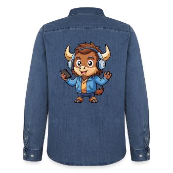 Buffalo Lustige Cartoon Figur Kopfhörer Musik - Männer Jeanshemd Organic von Stanley/Stella - verwaschenes Mittelblau  - Hinten - AI Model Male 185 light (185cm)