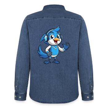 Blue Jay Lustige Cartoon Figur Kopfhörer Musik - Männer Jeanshemd Organic von Stanley/Stella - verwaschenes Mittelblau  - Hinten - AI Model Male 185 light (185cm)