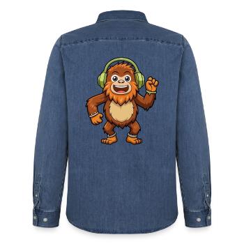 Big Foot Lustige Cartoon Figur Kopfhörer Musik - Männer Jeanshemd Organic von Stanley/Stella - verwaschenes Mittelblau  - Hinten - AI Model Male 185 light (185cm)