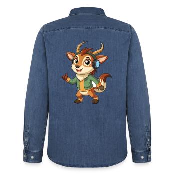 Antilope Lustige Cartoon Figur Kopfhörer Musik - Männer Jeanshemd Organic von Stanley/Stella - verwaschenes Mittelblau  - Hinten - AI Model Male 185 light (185cm)