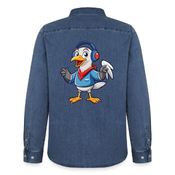 Albatross Lustige Zeichentrickfigur Kopfhörer Musik - Männer Jeanshemd Organic von Stanley/Stella - verwaschenes Mittelblau  - Hinten - AI Model Male 185 light (185cm)