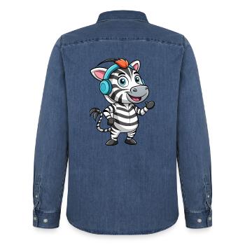 Zebra Lustige Zeichentrickfigur Kopfhörer Musik - Männer Jeanshemd Organic von Stanley/Stella - verwaschenes Mittelblau  - Hinten - AI Model Male 185 light (185cm)