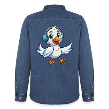 Schwan Lustige Zeichentrickfigur Kopfhörer Musik - Männer Jeanshemd Organic von Stanley/Stella - verwaschenes Mittelblau  - Hinten - AI Model Male 185 light (185cm)
