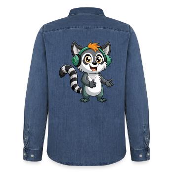 Lemur Lustige Zeichentrickfigur Kopfhörer Musik - Männer Jeanshemd Organic von Stanley/Stella - verwaschenes Mittelblau  - Hinten - AI Model Male 185 light (185cm)