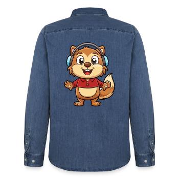 Und täglich grüßt das Murmeltier Lustige Zeichentrickfigur Kopfhörermusik - Männer Jeanshemd Organic von Stanley/Stella - verwaschenes Mittelblau  - Hinten - AI Model Male 185 light (185cm)