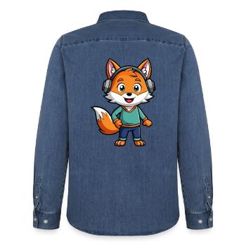 Fuchs Lustige Zeichentrickfigur Kopfhörer Musik - Männer Jeanshemd Organic von Stanley/Stella - verwaschenes Mittelblau  - Hinten - AI Model Male 185 light (185cm)