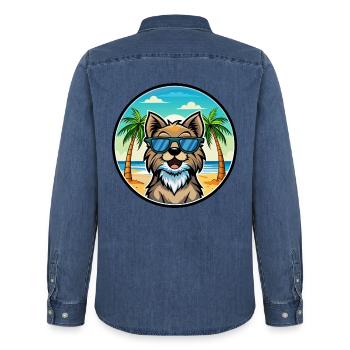 Schwedische Lapphund Hunderasse Cartoon Sonnenbrille Strand - Männer Jeanshemd Organic von Stanley/Stella - verwaschenes Mittelblau  - Hinten - AI Model Male 185 light (185cm)