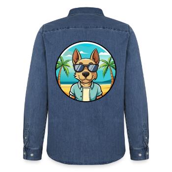 Thai Ridgeback Hund Rasse Cartoon Sonnenbrille Strand - Männer Jeanshemd Organic von Stanley/Stella - verwaschenes Mittelblau  - Hinten - AI Model Male 185 light (185cm)
