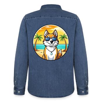 Westsibirische Laika-Hunderasse Cartoon-Sonnenbrille - Männer Jeanshemd Organic von Stanley/Stella - verwaschenes Mittelblau  - Hinten - AI Model Male 185 light (185cm)