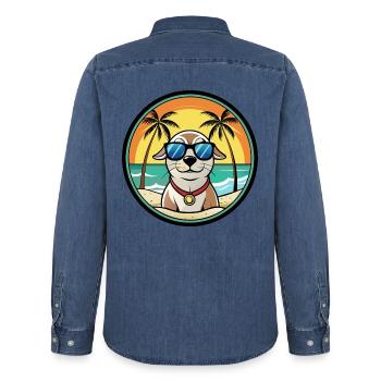 Seskar Seal Dog Breed Cartoon Sunglasses Beach - Men’s Organic Denim Shirt by Stanley/Stella - mid washy  - Back - AI Model Male 185 light (185cm)