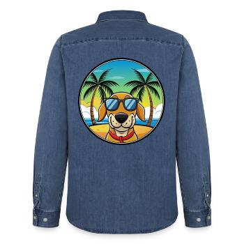 Transsilvanischer Windhund Rasse Cartoon Sonnenbrille - Männer Jeanshemd Organic von Stanley/Stella - verwaschenes Mittelblau  - Hinten - AI Model Male 185 light (185cm)