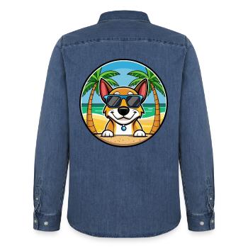 Serbischer dreifarbiger Laufhund Rasse Cartoon Strand - Männer Jeanshemd Organic von Stanley/Stella - verwaschenes Mittelblau  - Hinten - AI Model Male 185 light (185cm)