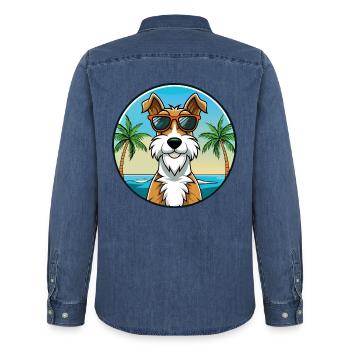 Draht Foxterrier Hunderasse Cartoon Sonnenbrille Strand - Männer Jeanshemd Organic von Stanley/Stella - verwaschenes Mittelblau  - Hinten - AI Model Male 185 light (185cm)