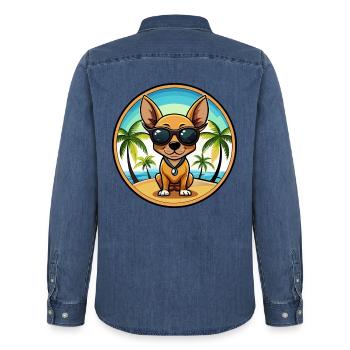 Russische Spielzeug Terrier Hund Rasse Cartoon Sonnenbrille - Männer Jeanshemd Organic von Stanley/Stella - verwaschenes Mittelblau  - Hinten - AI Model Male 185 light (185cm)