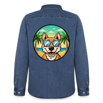 Russischer Jagdhund Rasse Cartoon Sonnenbrille Strand - Männer Jeanshemd Organic von Stanley/Stella - verwaschenes Mittelblau  - Hinten - AI Model Male 185 light (185cm)