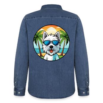 Westie Hunderasse Cartoon Sonnenbrille Strand - Männer Jeanshemd Organic von Stanley/Stella - verwaschenes Mittelblau  - Hinten - AI Model Male 185 light (185cm)