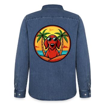 Redbone Coonhound Hunderasse Cartoon Sonnenbrille Strand - Männer Jeanshemd Organic von Stanley/Stella - verwaschenes Mittelblau  - Hinten - AI Model Male 185 light (185cm)