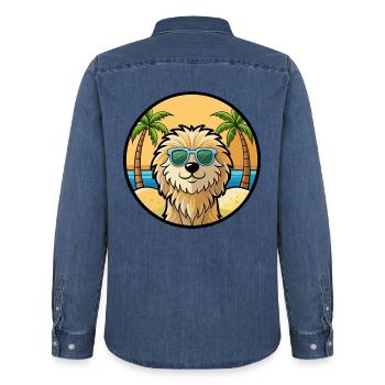 Puli Chien Race Dessin Animé Lunettes De Soleil Plage - Chemise en denim homme bio Stanley/Stella - bleu moyen délavé  - Dos - AI Model Male 185 light (185cm)
