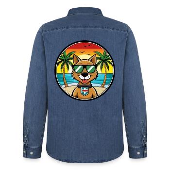 Portuguese Watchdog Breed Cartoon Sunglasses Beach - Men’s Organic Denim Shirt by Stanley/Stella - mid washy  - Back - AI Model Male 185 light (185cm)