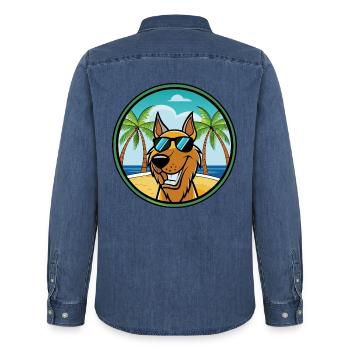 Jugoslawischer Windhund Hunderasse Cartoon Sonnenbrille Strand - Männer Jeanshemd Organic von Stanley/Stella - verwaschenes Mittelblau  - Hinten - AI Model Male 185 light (185cm)