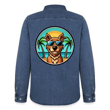 Pudelpointer Chien Race Dessin Animé Lunettes De Soleil Plage - Chemise en denim homme bio Stanley/Stella - bleu moyen délavé  - Dos - AI Model Male 185 light (185cm)