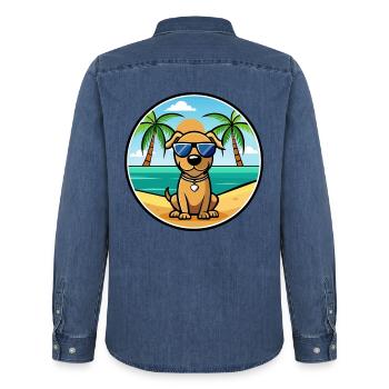 Serbischer Windhund Rasse Cartoon Sonnenbrille Strand - Männer Jeanshemd Organic von Stanley/Stella - verwaschenes Mittelblau  - Hinten - AI Model Male 185 light (185cm)