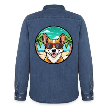 Portugiesische Podengo Hunderasse Cartoon Sonnenbrille - Männer Jeanshemd Organic von Stanley/Stella - verwaschenes Mittelblau  - Hinten - AI Model Male 185 light (185cm)