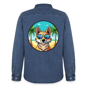 Slovensky Kopov Hunderasse Cartoon Sonnenbrille Strand - Männer Jeanshemd Organic von Stanley/Stella - verwaschenes Mittelblau  - Hinten - AI Model Male 185 light (185cm)