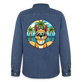 Peruanische Inka Orchidee Hunderasse Cartoon Sonnenbrille - Männer Jeanshemd Organic von Stanley/Stella - verwaschenes Mittelblau  - Hinten - AI Model Male 185 light (185cm)