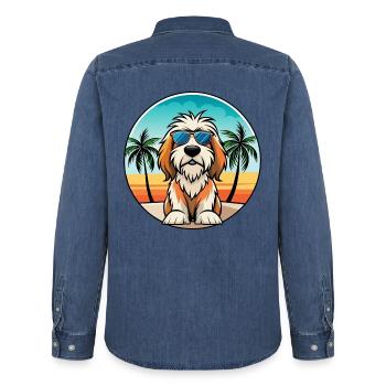 Petit Basset Griffon Vendéen Race De Chien Dessin Animé - Chemise en denim homme bio Stanley/Stella - bleu moyen délavé  - Dos - AI Model Male 185 light (185cm)