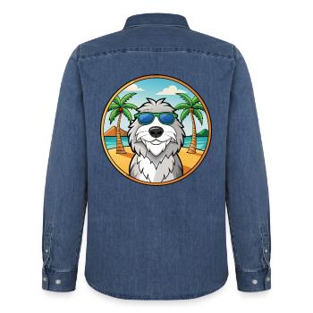 Polnische Schäferhundrasse Cartoon Sonnenbrille Strand - Männer Jeanshemd Organic von Stanley/Stella - verwaschenes Mittelblau  - Hinten - AI Model Male 185 light (185cm)