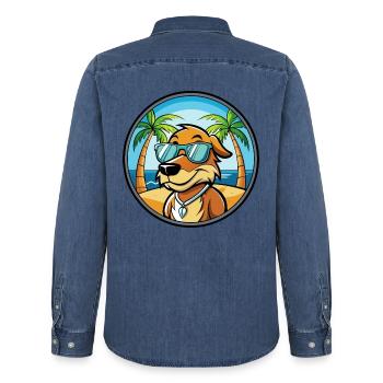 Poitevin Hound Hund Rasse Cartoon Sonnenbrille Strand - Männer Jeanshemd Organic von Stanley/Stella - verwaschenes Mittelblau  - Hinten - AI Model Male 185 light (185cm)