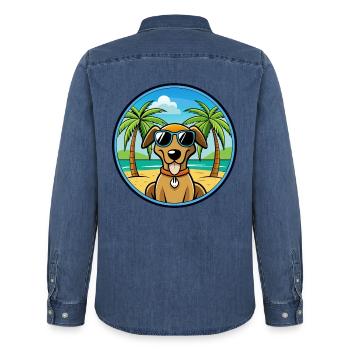 Polnische Jagdhunderasse Cartoon Sonnenbrille Strand - Männer Jeanshemd Organic von Stanley/Stella - verwaschenes Mittelblau  - Hinten - AI Model Male 185 light (185cm)