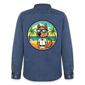 Polnische Jagdhunderasse Cartoon Sonnenbrille Strand - Männer Jeanshemd Organic von Stanley/Stella - verwaschenes Mittelblau  - Hinten - AI Model Male 185 light (185cm)