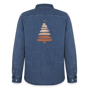 Arbre de Noël - Chemise en denim homme bio Stanley/Stella - bleu moyen délavé  - Dos - AI Model Male 185 light (185cm)
