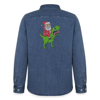 Weihnachten Dinosaurier Ugly Christmas Effekt - Männer Jeanshemd Organic von Stanley/Stella - verwaschenes Mittelblau  - Hinten - AI Model Male 185 light (185cm)