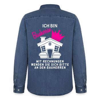 Bauherr Baumeister Hausbau Bauherrin Geschenk - Männer Jeanshemd Organic von Stanley/Stella - verwaschenes Mittelblau  - Hinten - AI Model Male 185 light (185cm)