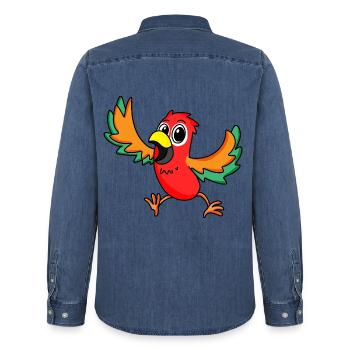 Papagei - Männer Jeanshemd Organic von Stanley/Stella - verwaschenes Mittelblau  - Hinten - AI Model Male 185 light (185cm)