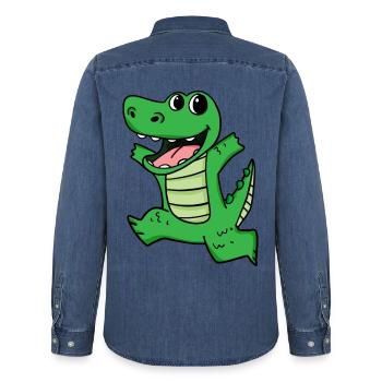 Krokodil Niedlich froh lustig - Männer Jeanshemd Organic von Stanley/Stella - verwaschenes Mittelblau  - Hinten - AI Model Male 185 light (185cm)