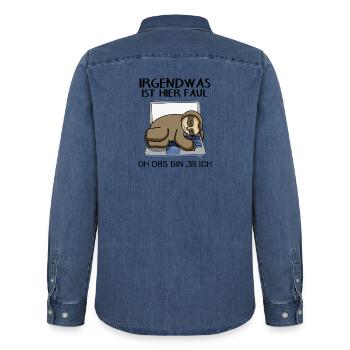 Lustiger Faultier Spruch Faul Büro schlafen - Männer Jeanshemd Organic von Stanley/Stella - verwaschenes Mittelblau  - Hinten - AI Model Male 185 light (185cm)