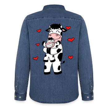 Kuh Familie Bauernhof Kühe Herz Geschenk - Männer Jeanshemd Organic von Stanley/Stella - verwaschenes Mittelblau  - Hinten - AI Model Male 185 light (185cm)