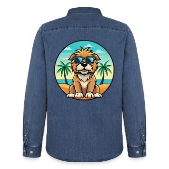 Otterhound Dog Breed Cartoon Sunglasses Beach - Men’s Organic Denim Shirt by Stanley/Stella - mid washy  - Back - AI Model Male 185 light (185cm)