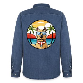 Norwegischer Windhund Rasse Cartoon Sonnenbrille Strand - Männer Jeanshemd Organic von Stanley/Stella - verwaschenes Mittelblau  - Hinten - AI Model Male 185 light (185cm)