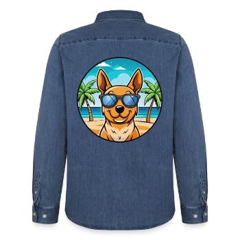 Lancashire Heeler Hunderasse Cartoon Sonnenbrille Strand - Männer Jeanshemd Organic von Stanley/Stella - verwaschenes Mittelblau  - Hinten - AI Model Male 185 light (185cm)