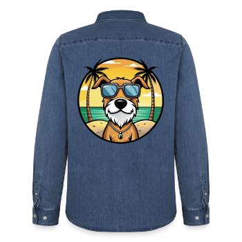 Istrischer Drahthaarhund Hunderasse Cartoon Beach - Männer Jeanshemd Organic von Stanley/Stella - verwaschenes Mittelblau  - Hinten - AI Model Male 185 light (185cm)