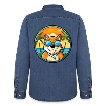 Moskau Watchdog Rasse Cartoon Sonnenbrille Strand - Männer Jeanshemd Organic von Stanley/Stella - verwaschenes Mittelblau  - Hinten - AI Model Male 185 light (185cm)
