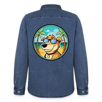 Koolie Hunderasse Cartoon Sonnenbrille Strand - Männer Jeanshemd Organic von Stanley/Stella - verwaschenes Mittelblau  - Hinten - AI Model Male 185 light (185cm)