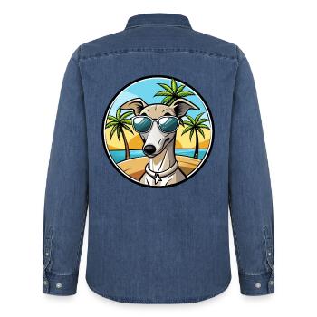 Italienischer Windhund Hunderasse Cartoon Sonnenbrille Strand - Männer Jeanshemd Organic von Stanley/Stella - verwaschenes Mittelblau  - Hinten - AI Model Male 185 light (185cm)